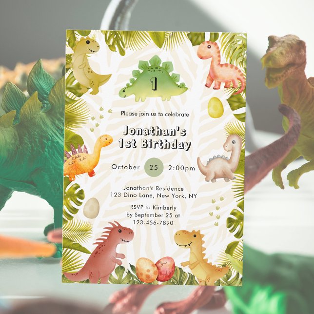 Cute Dinosaur 1er Invitation anniversaire (Créateur téléchargé)