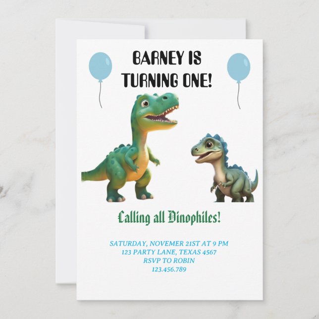 Cute Dinosaur Animal Anniversaire Invitation (Devant)