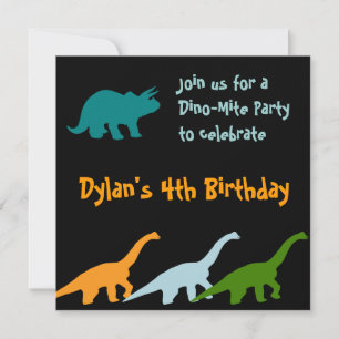 Cute Dinosaur Anniversaire Invitations Noir