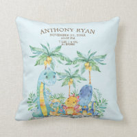 Cute Dinosaur Baby Boys Birth Stats Coussin