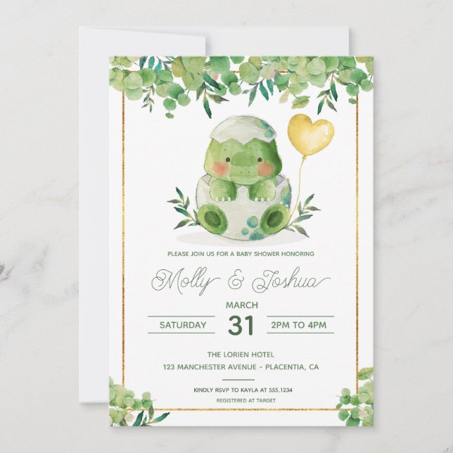 Cute Dinosaur Baby shower Vert Dino Invitation (Devant)