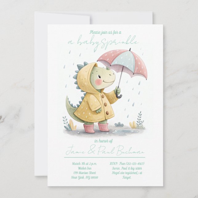 Cute Dinosaur Baby Sprinkle Invitation (Devant)