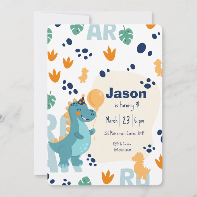 Cute Dinosaur Birthday Invitation  (Devant)