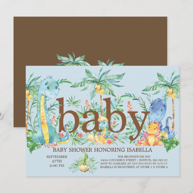 Cute Dinosaur Boys Baby shower Invitation (Devant / Derrière)