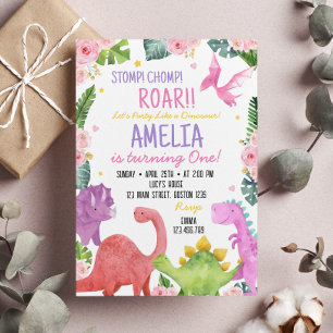 Cute Dinosaur Fille Anniversaire Invitation