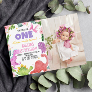Cute Dinosaur Girl 1er anniversaire Invitation