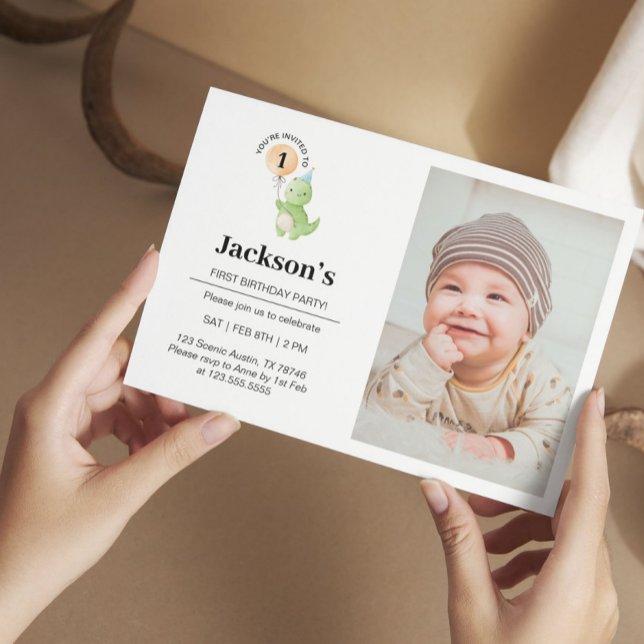 Cute Dinosaur Invitation Anniversaire (Cute First Birthday Dino)
