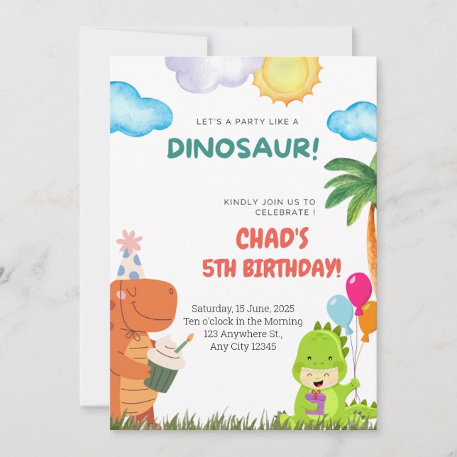 Cute Dinosaur Invitation d'anniversaire pour n'imp (Devant)