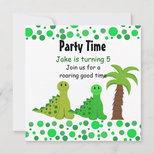 Cute Dinosaur Invitations de fête d'anniversaire (Devant)