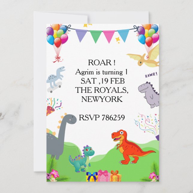 Cute Dinosaur Kids Birthday Invitation (Devant)