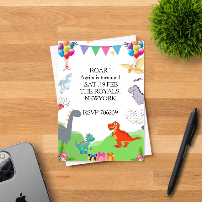 Cute Dinosaur Kids Birthday Invitation (Insitu (Carte d'invitation))