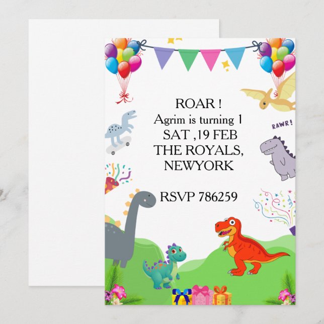 Cute Dinosaur Kids Birthday Invitation (Devant / Derrière)
