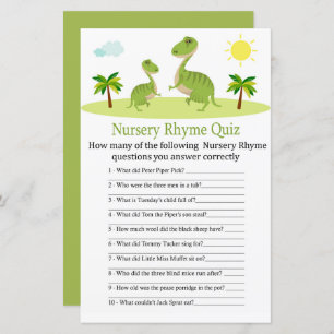 Cute Dinosaur Nursery Rhyme Quiz jeu de baby showe