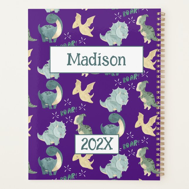 Cute Dinosaur Personnalisé Purple 2024 Non daté (Dos)