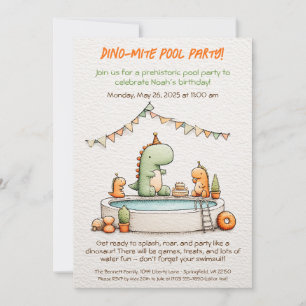 Cute Dinosaur Pool Party Anniversaire Invitation