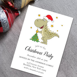 Cute Dinosaur Santa Hat Noël Invitation