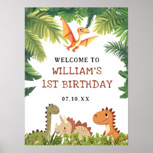 Cute Dinosaur Verdure Affiche de bienvenue d'anniv