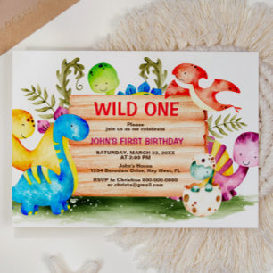Cute Dinosaur Wild Un 1er anniversaire Invitation
