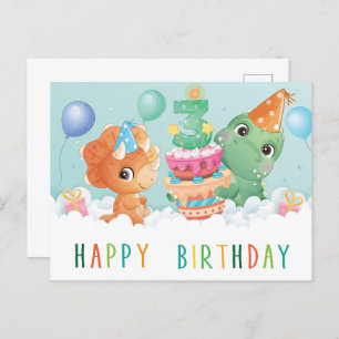 Cute dinosaure 3ème anniversaire carte