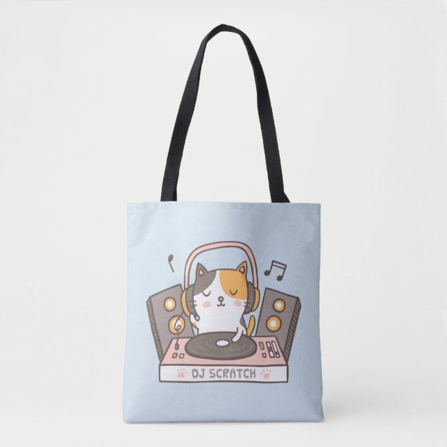Cute DJ Scratch Kitty Cat Sac fourre-tout (Devant)