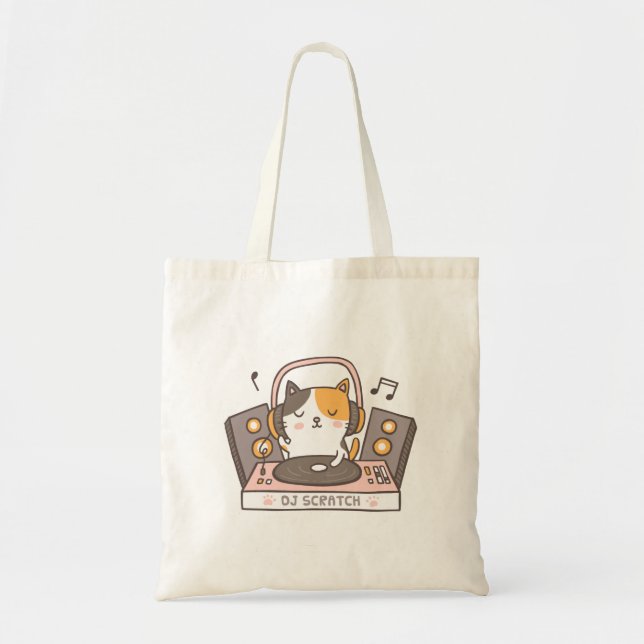 Cute DJ Scratch Kitty Chat Pun Humour Sac fourre-t (Devant)