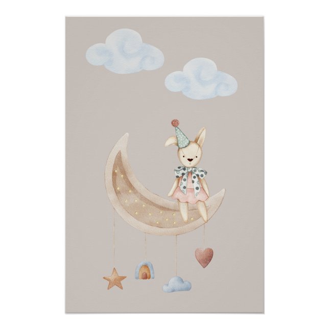 Cute Doll on Crescent Moon Illustration Poster (Devant)