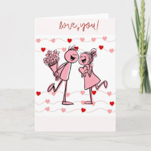 Cute Doodle Couple Bouquet Carte d'Amour - Fun Hea