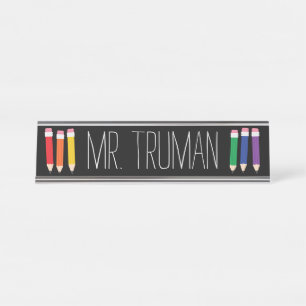 Cute Doodle Pencils Nom de l'enseignant Plaque