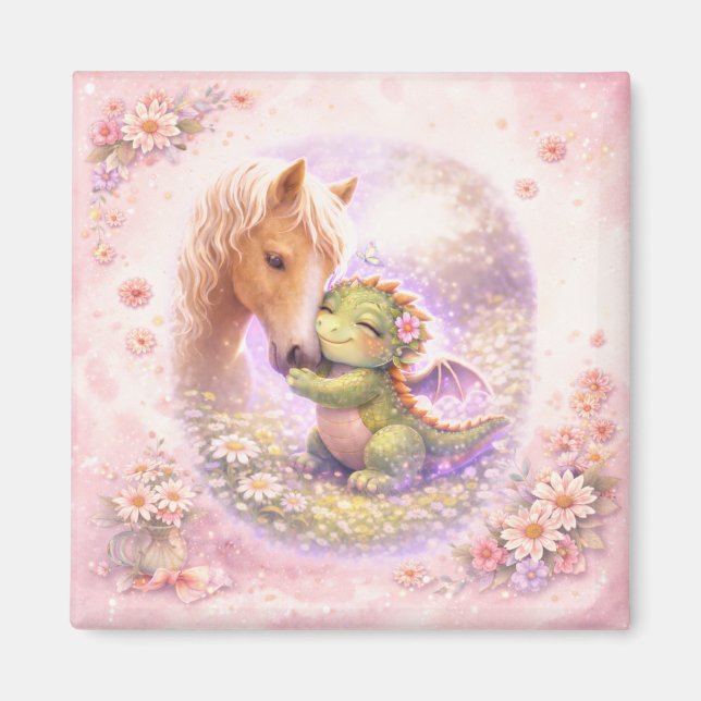 Cute Dragon & Horse Friendship Magnet (Devant)
