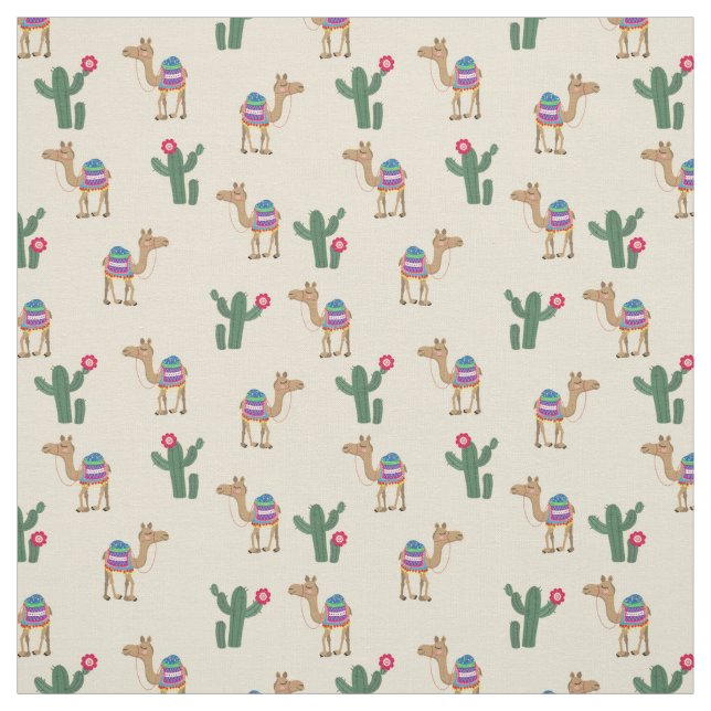 Cute dromadaire chameau et tissu de cactus (Échantillon)