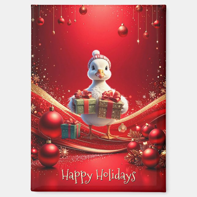 Cute Duck Christmas Holiday Magnet (Recto)