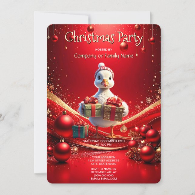 Cute Duck Christmas Holiday Party Invitation (Devant)