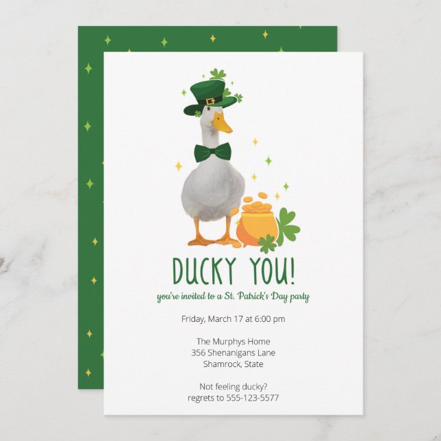Cute Duck St. Patrick's Day Party Invitation (Devant / Derrière)