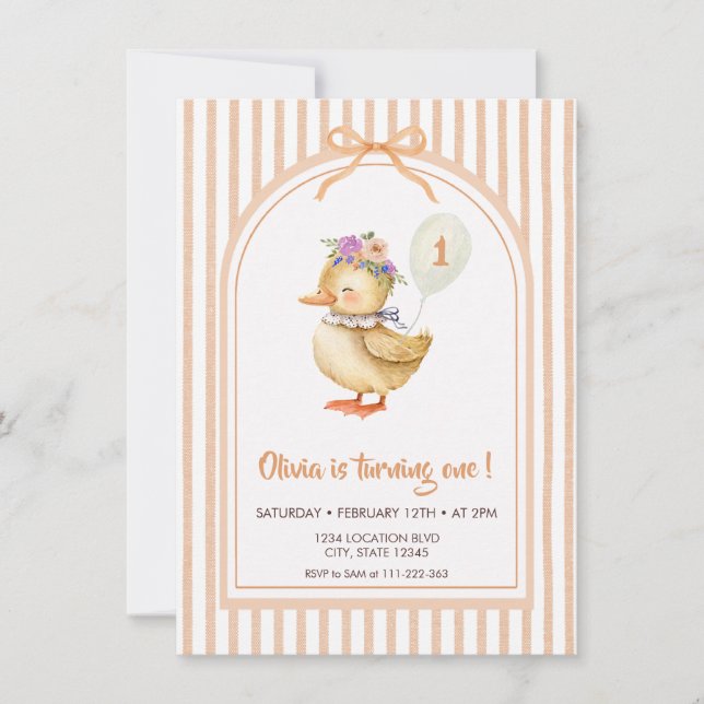 Cute Duckling Birthday Party Invitation (Devant)