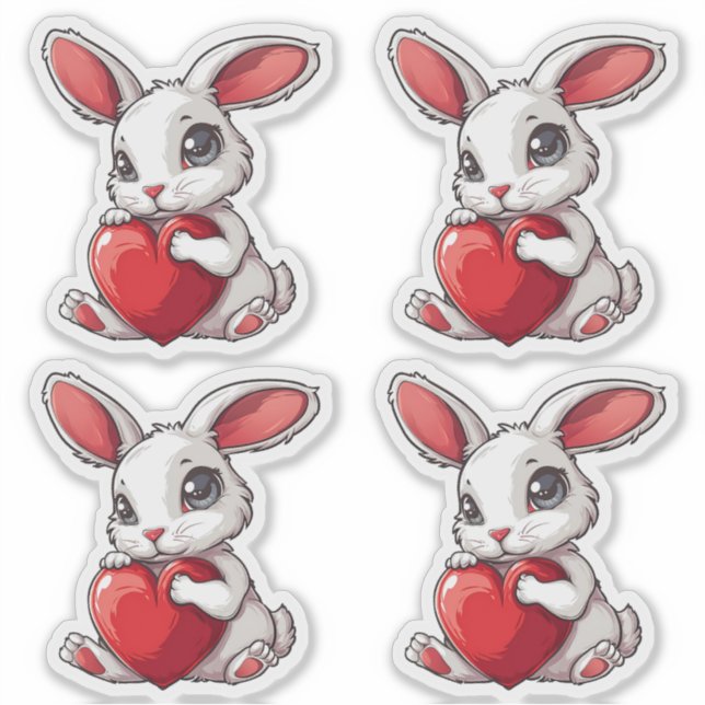 Cute Easter Bunny Sticker Rabbit Hugging Heart (Devant)