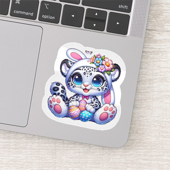 Cute Easter Snow Leopard Big Cat Stickers (Détail)