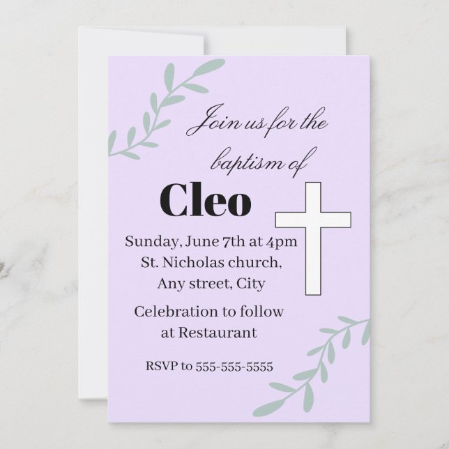 Cute editable baptism invitation (Devant)