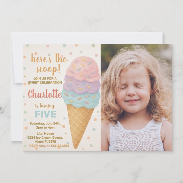 Cute Editable Ice Cream Anniversaire Invitation (Devant)