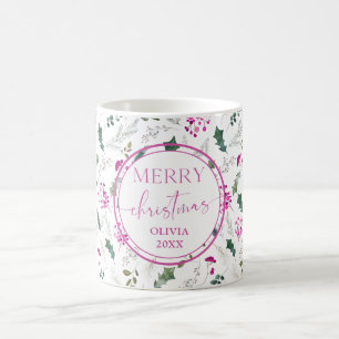 Cute Elegant Pink Holly Berries Christmas Mug