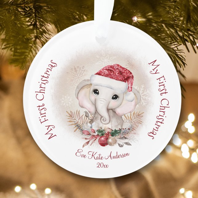 Cute Elephant Baby First Christmas Girl Acrylic (Cute Elephant Baby First Christmas Girl Acrylic Ornament)