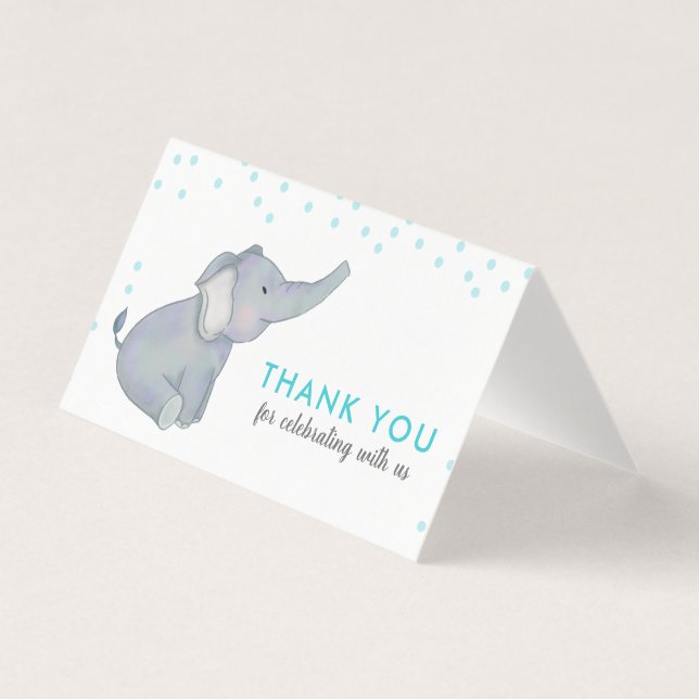 Cute Elephant bleu Confetti Baby shower Merci (Front)