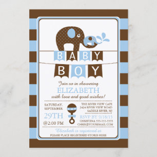 Cute Elephant Boys Baby shower Invitation
