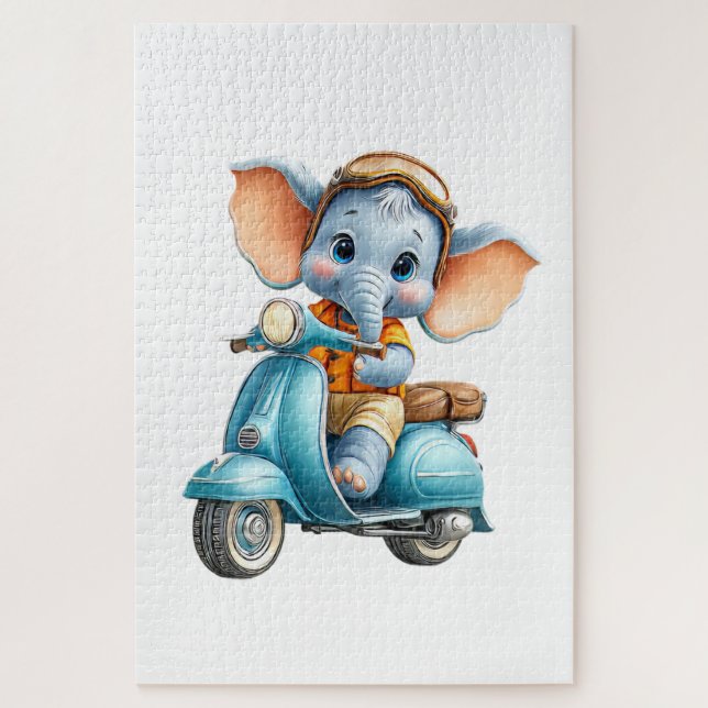 Cute Elephant on a Scooter Puzzles  (Vertical)