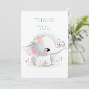 Cute Elephant Pastel Aquarelle Carte de remercieme