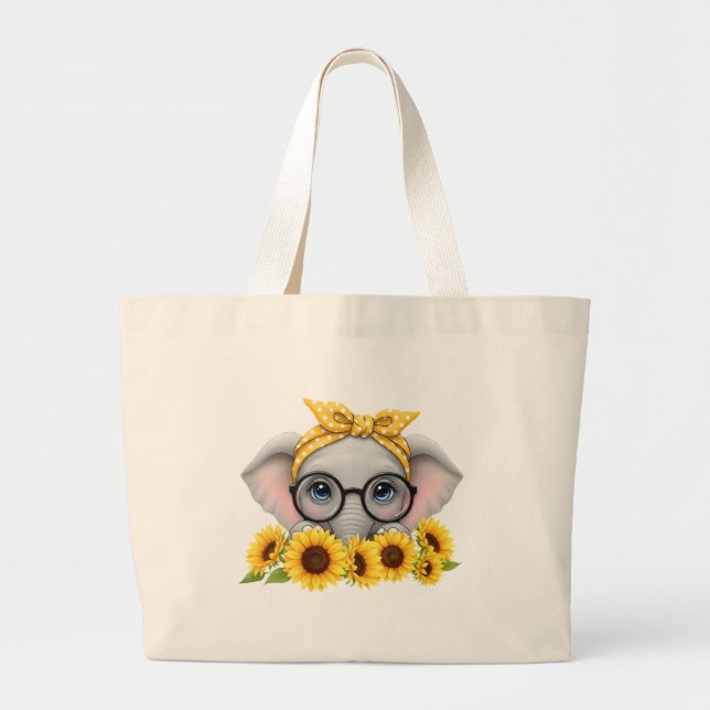 Cute Elephant Sunflower Tote Bag (Devant)
