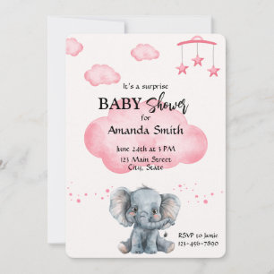Cute Elephant Surprise Baby shower rose Invitation