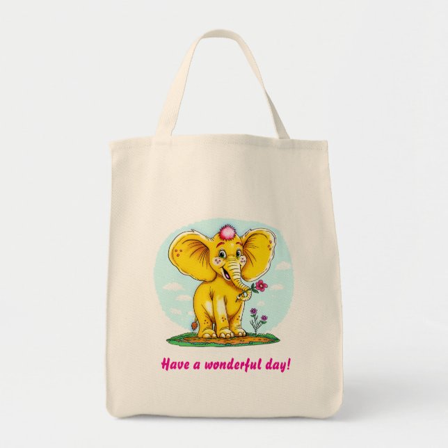 Cute Elephant Tote Bag – “Have a Wonderful Day!”  (Devant)