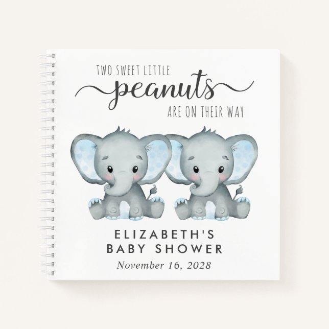 Cute Elephant Twin Boys Baby shower livre d'hôte (Devant)