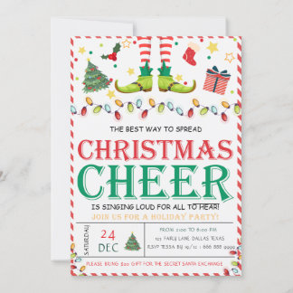 Cute Elf Pine treeFête de Noël Invitations
