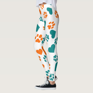 Cute Empreinte de patte & Coeurs Leggings - Orange